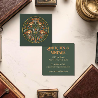 Cartão De Visita Quadrado Art Nouveau Green Cream