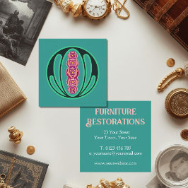 Cartão De Visita Quadrado Art Nouveau Green Cream