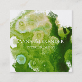 Cartão De Visita Quadrado Arte abstrata verde artística em aquarela