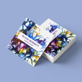 Cartão De Visita Quadrado Arte Abstrato Fluida Moderna Colorida