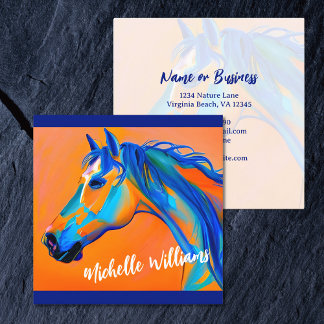 Cartão De Visita Quadrado Arte azul e Abstrato laranja