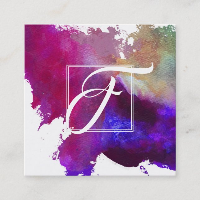 Cartão De Visita Quadrado Arte com Abstrato de Aquarela Artística (Frente)