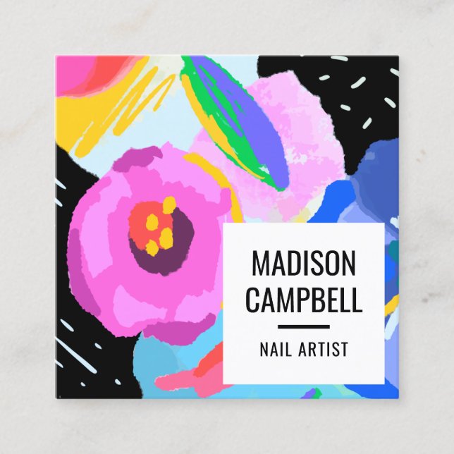 Cartão De Visita Quadrado Arte de pincéis florais do artista salão abstrato (Frente)