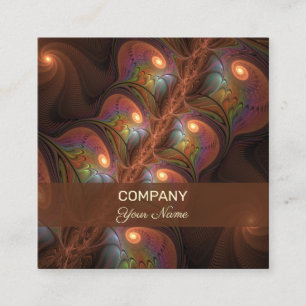 Cartão De Visita Quadrado Arte Fractal Colorida Abstrato, Fluorescente
