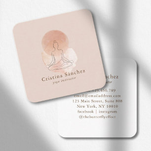 Cartão De Visita Quadrado Arte Minimalista de Linha Mulher Yoga Meditação