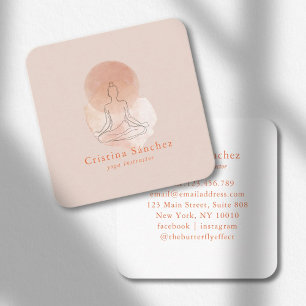 Cartão De Visita Quadrado Arte Minimalista de Linha Mulher Yoga Meditação