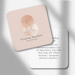 Cartão De Visita Quadrado Arte Minimalista de Mulher em Yoga Meditação em Li