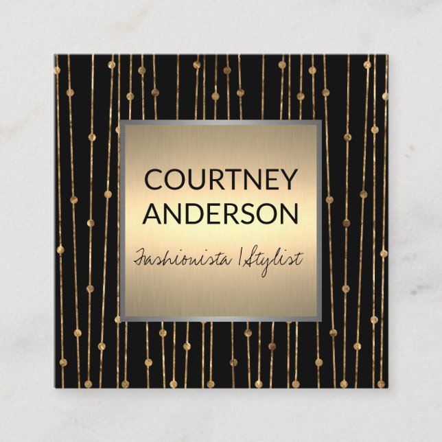 Cartão De Visita Quadrado Arte Moderna | Trabalho Dourado por padrão (Frente)