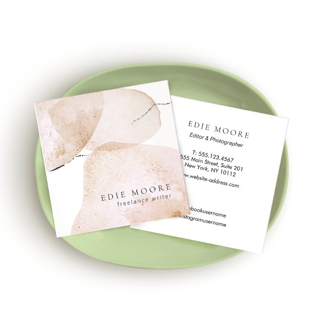 Cartão De Visita Quadrado Arte pintada com Abstrato de Aquarelas do Tan Artí (Criador carregado)