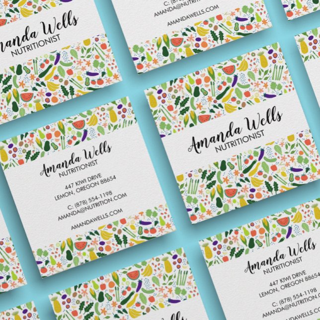 Cartão De Visita Quadrado Arte Única de Vegetais do Treinador Nutricionista  (Criador carregado)