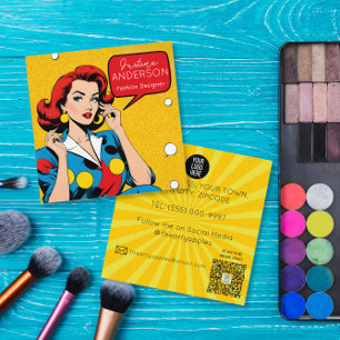 Cartão De Visita Quadrado artista da maquiagem Retro Pop Art Lady Wow