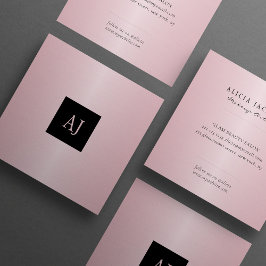 Cartão De Visita Quadrado Artista da maquilhagem de monogramas rosegold rosa