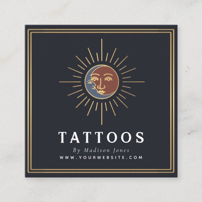 Cartão De Visita Quadrado Artista da Tatuagem de Testemunhas Sun e Moon (Frente)