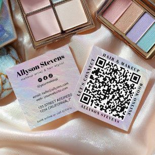 Cartão De Visita Quadrado Artista de Cabelo e Maquiagem Código QR Pérola Opa