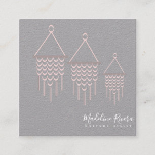 Cartão De Visita Quadrado Artista de Macrame Bonito, Design Rosa Feita à M