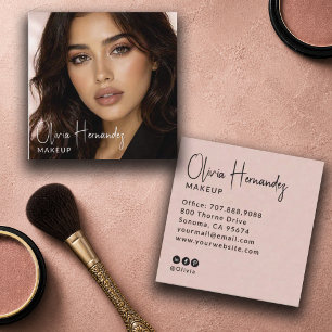 Cartão De Visita Quadrado Artista de Makeup Fotográfico com Rosto Rosado e L