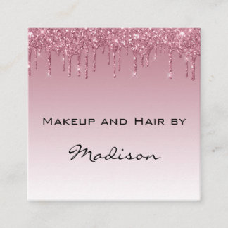 Cartão De Visita Quadrado Artista de Makeup-up das gotas de brilho Dourado c