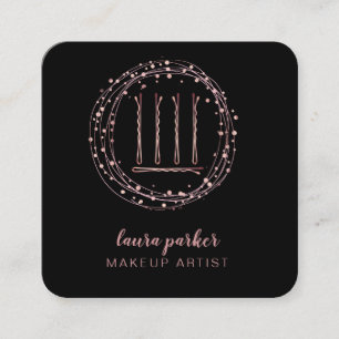Cartão De Visita Quadrado Artista de Maquiagem Bobby Pins, Rosa de Lista de