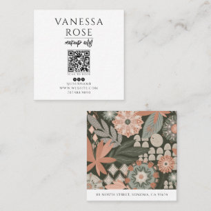 Cartão De Visita Quadrado Artista de Maquiagem Boho Código QR Floral