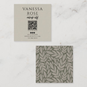 Cartão De Visita Quadrado Artista de Maquiagem Boho Código QR Floral Cinza E