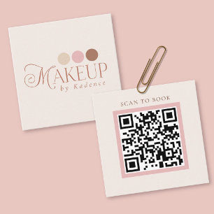 Cartão De Visita Quadrado Artista de Maquiagem com Código QR Minimalista Mod