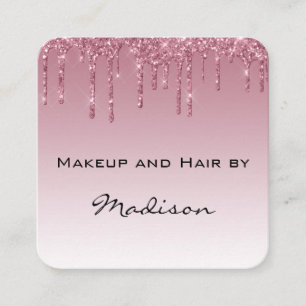 Cartão De Visita Quadrado Artista de Maquiagem com Glitter Roxo Glam Rosa Do