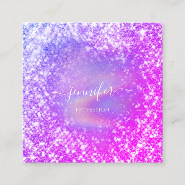 Cartão De Visita Quadrado Artista de Maquiagem de Beleza Profissional Glitte (Frente)
