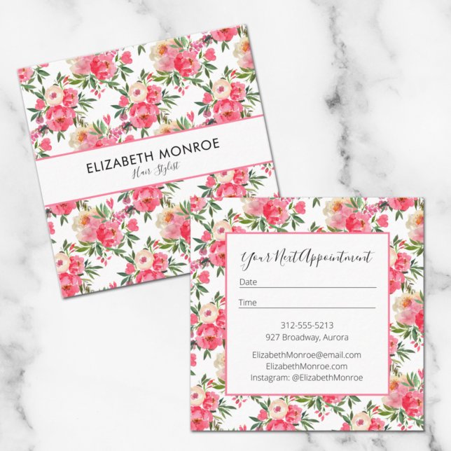 Cartão De Visita Quadrado Artista De Maquiagem De Cabelo De Salão Floral (Criador carregado)