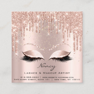 Cartão De Visita Quadrado Artista de Maquiagem de Fotos Eyelashes Rosa Confe