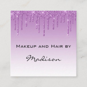 Cartão De Visita Quadrado Artista de maquiagem de Glitter Roxo Glam Lilac
