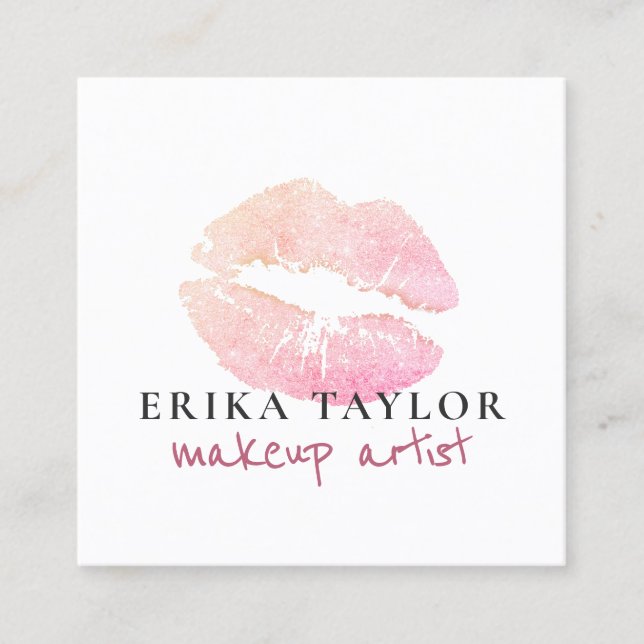 Cartão De Visita Quadrado Artista de maquiagem de lábios rosa dourados moder (Frente)