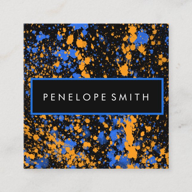 Cartão De Visita Quadrado Artista de maquiagem de pintura azul e amarela (Frente)