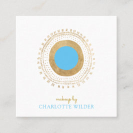 Cartão De Visita Quadrado Artista de Maquiagem do Círculo Teal de Bronze de