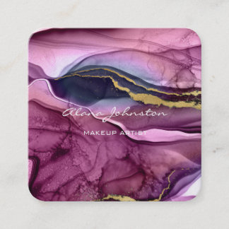 Cartão De Visita Quadrado Artista de Maquiagem Dourada abstrato Roxo