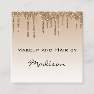 Cartão De Visita Quadrado Artista de Maquiagem Glam Gold Dripping Glitter Dr