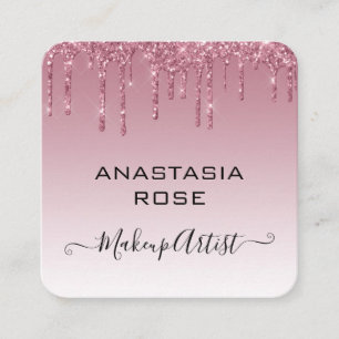 Cartão De Visita Quadrado Artista de Maquiagem Glam Purple Rose Gold Glitter