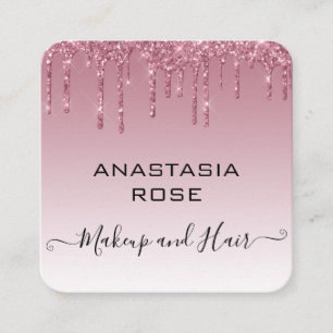 Cartão De Visita Quadrado Artista de Maquiagem Glam Purple Rose Gold Glitter