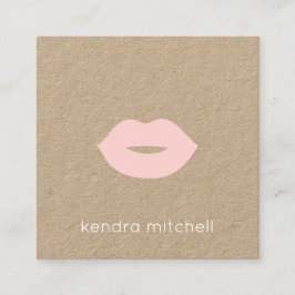 Cartão De Visita Quadrado Artista de Maquiagem Kraft Logotipo de Lábios Rosa