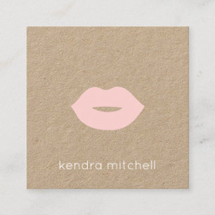 Cartão De Visita Quadrado Artista de Maquiagem Kraft Logotipo de Lábios Rosa