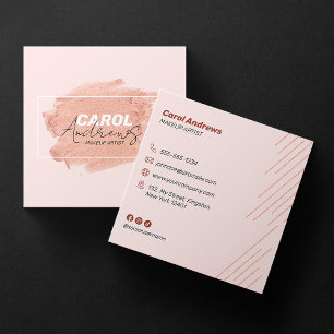 Cartão De Visita Quadrado Artista de Maquiagem Pink Brown Cílios Sobrancelha
