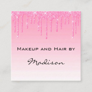 Cartão De Visita Quadrado Artista de Maquiagem Rosa Glam Blush com Brilho