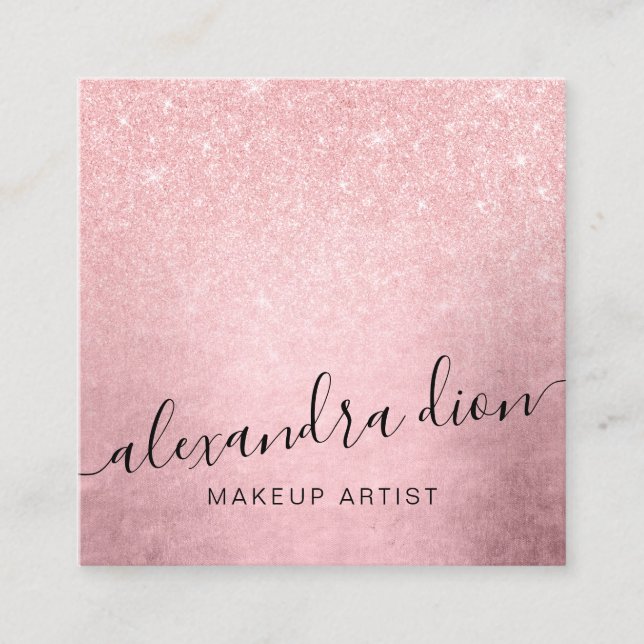 Cartão De Visita Quadrado Artista de maquilhagem de ouro de rosa-rosa Elegan (Frente)
