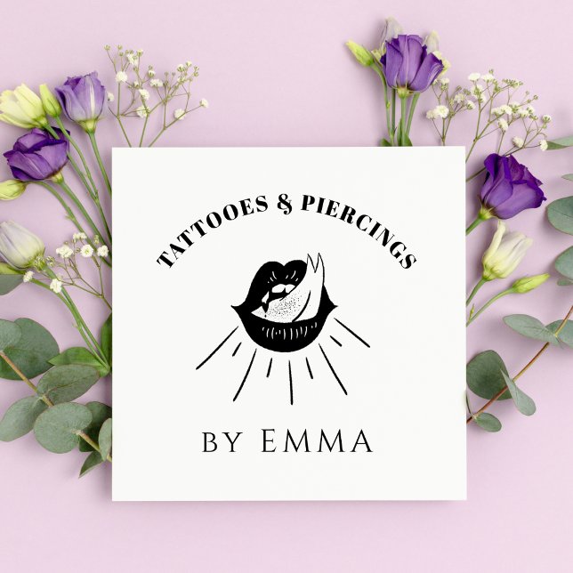 Cartão De Visita Quadrado Artista de Tatuagem de Lábios de Chama Preto e Bra (Criador carregado)
