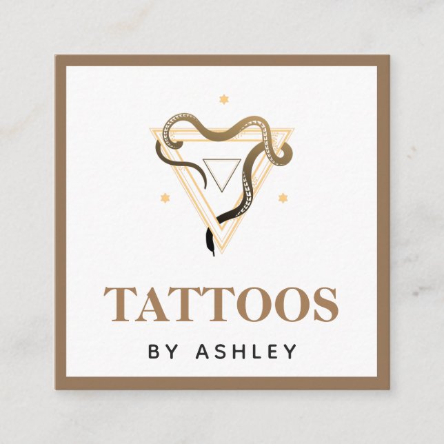 Cartão De Visita Quadrado Artista de Tatuagem Esoterícia Cobra Brown (Frente)