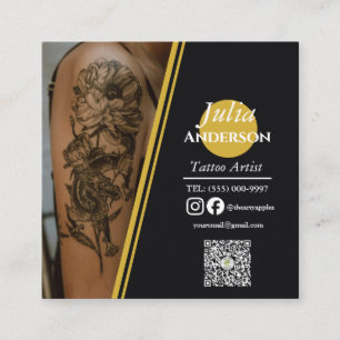 Cartão De Visita Quadrado Artista de Tatuagem Moderna Cuidados Pós Tratament