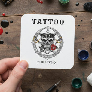 Cartão De Visita Quadrado Artista de Tatuagem Profissional Código QR Estúdio