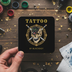 Cartão De Visita Quadrado Artista de Tatuagem Tatuaria Estúdio Reserva Códig