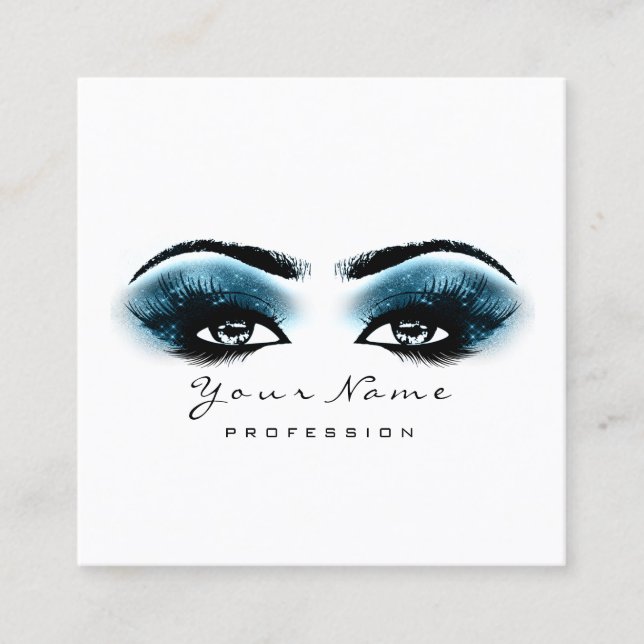 Cartão De Visita Quadrado Artista Eyebrow Eye Lash Blue Marinho Square (Frente)