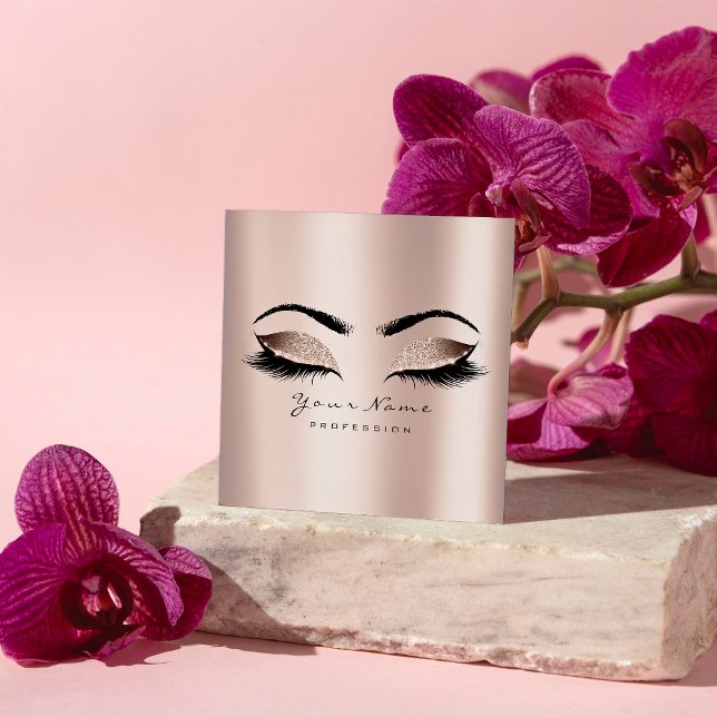 Cartão De Visita Quadrado Artista Eyebrow Eye Lash Glitter Pink Square (Criador carregado)