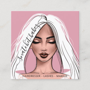 Cartão De Visita Quadrado Artista Eyelash Hair Brocas Lábios Rosa Esmaecido
